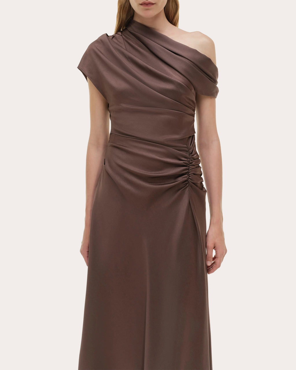 Joanna Satin Draped Asymmetric Midi Dress