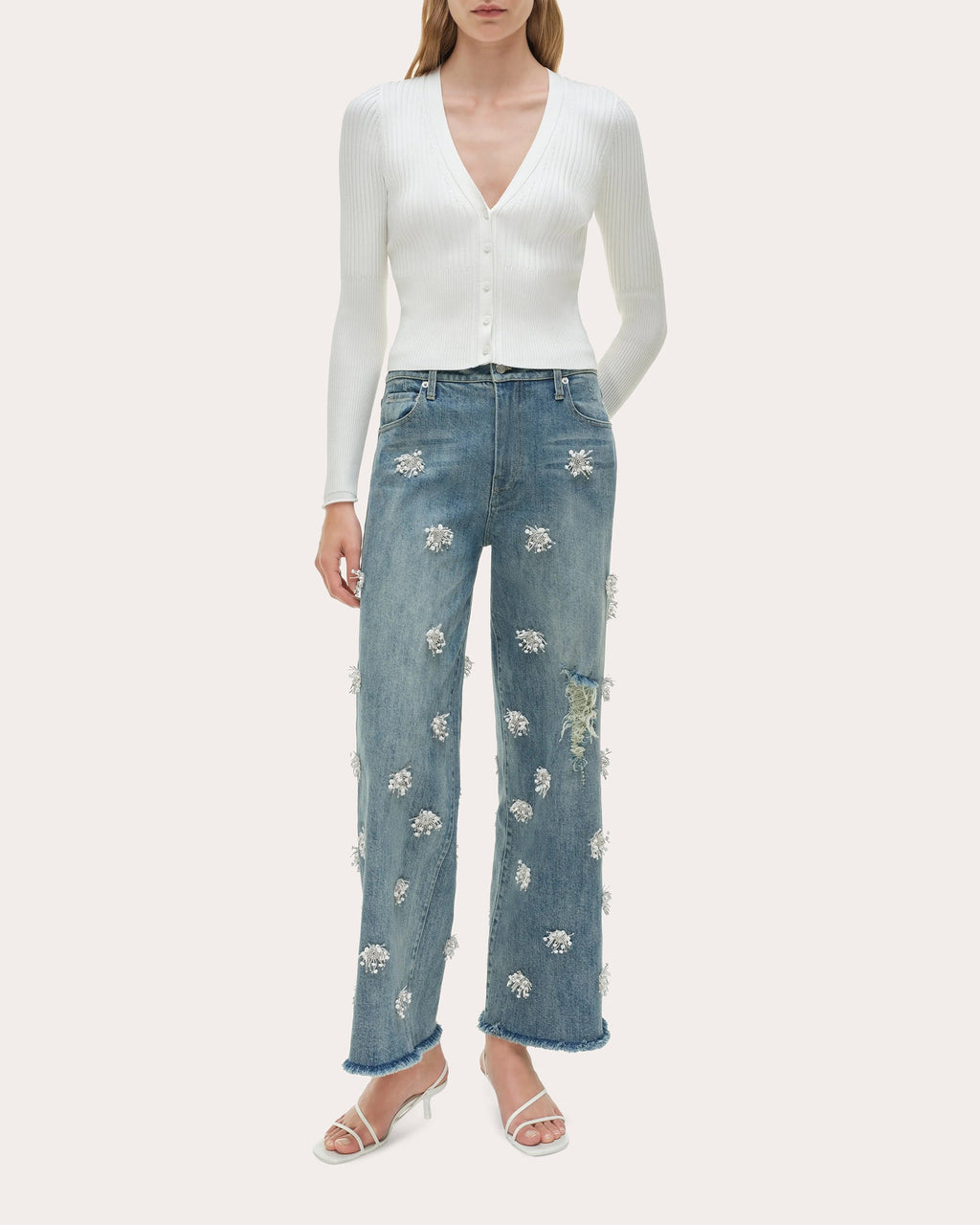 Jude Crystal Cropped Wide-Leg Jeans