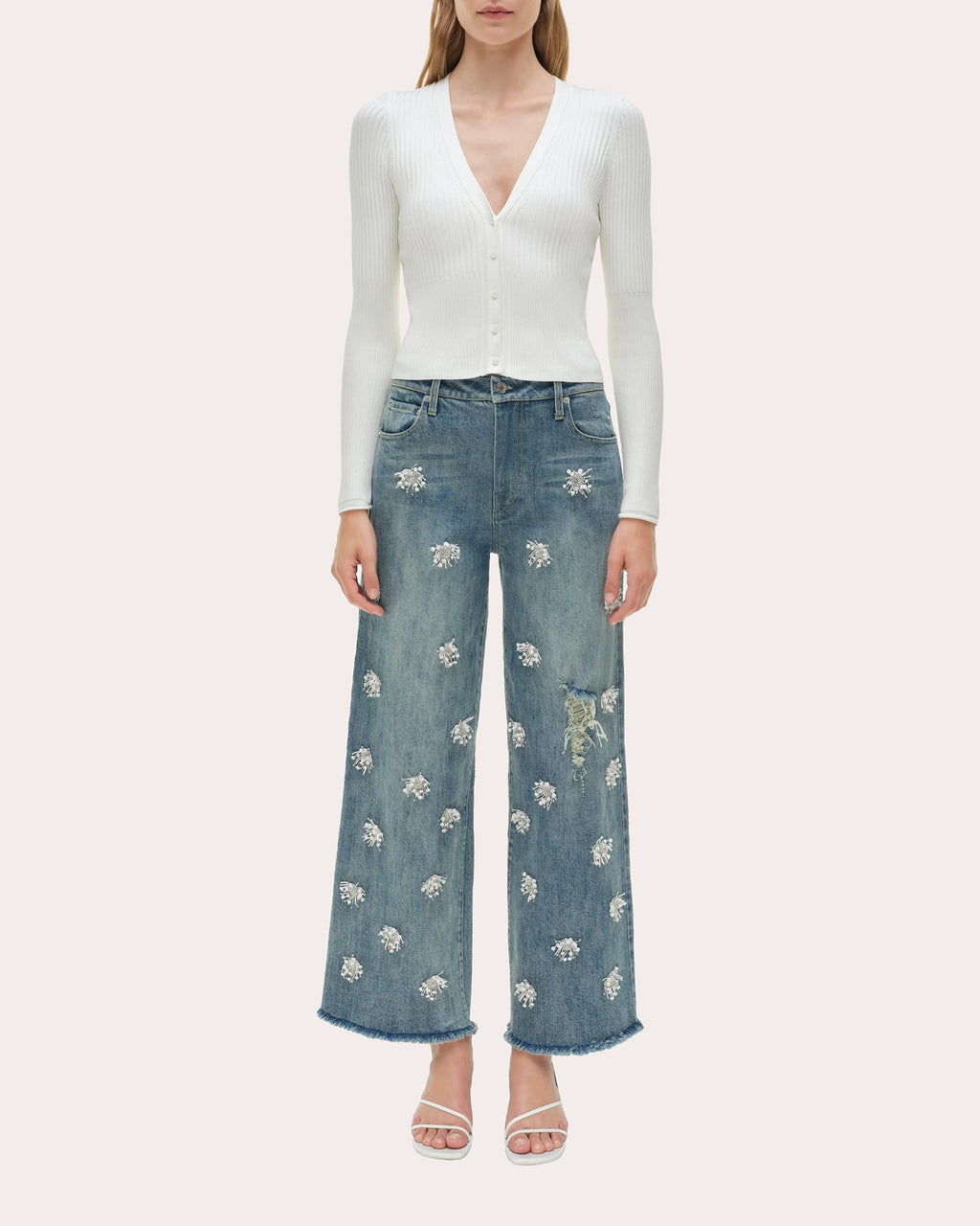 Jude Crystal Cropped Wide-Leg Jeans