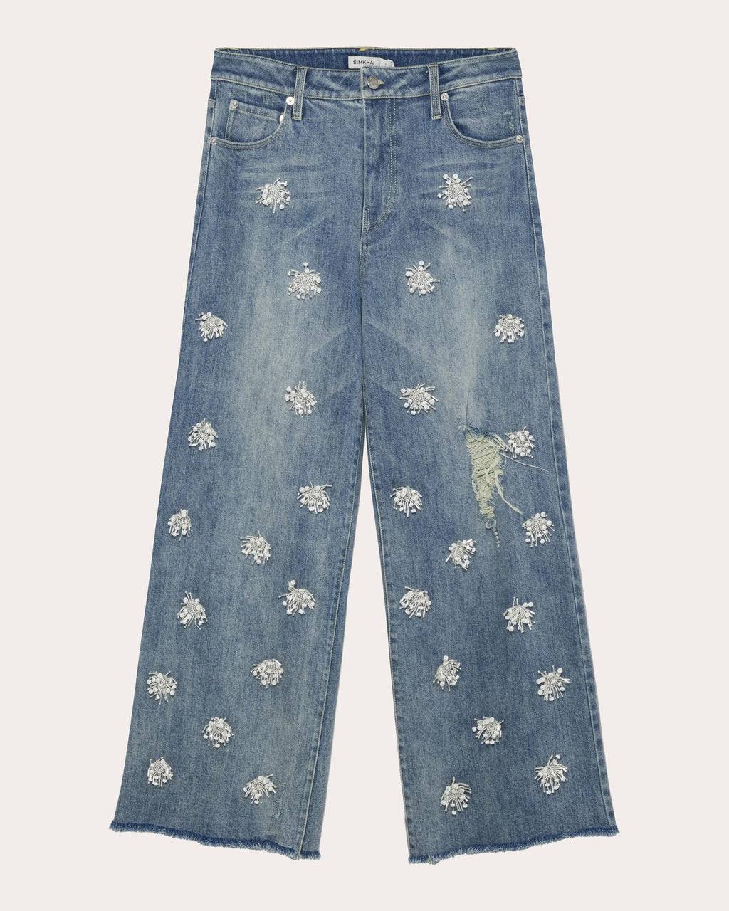 Jude Crystal Cropped Wide-Leg Jeans