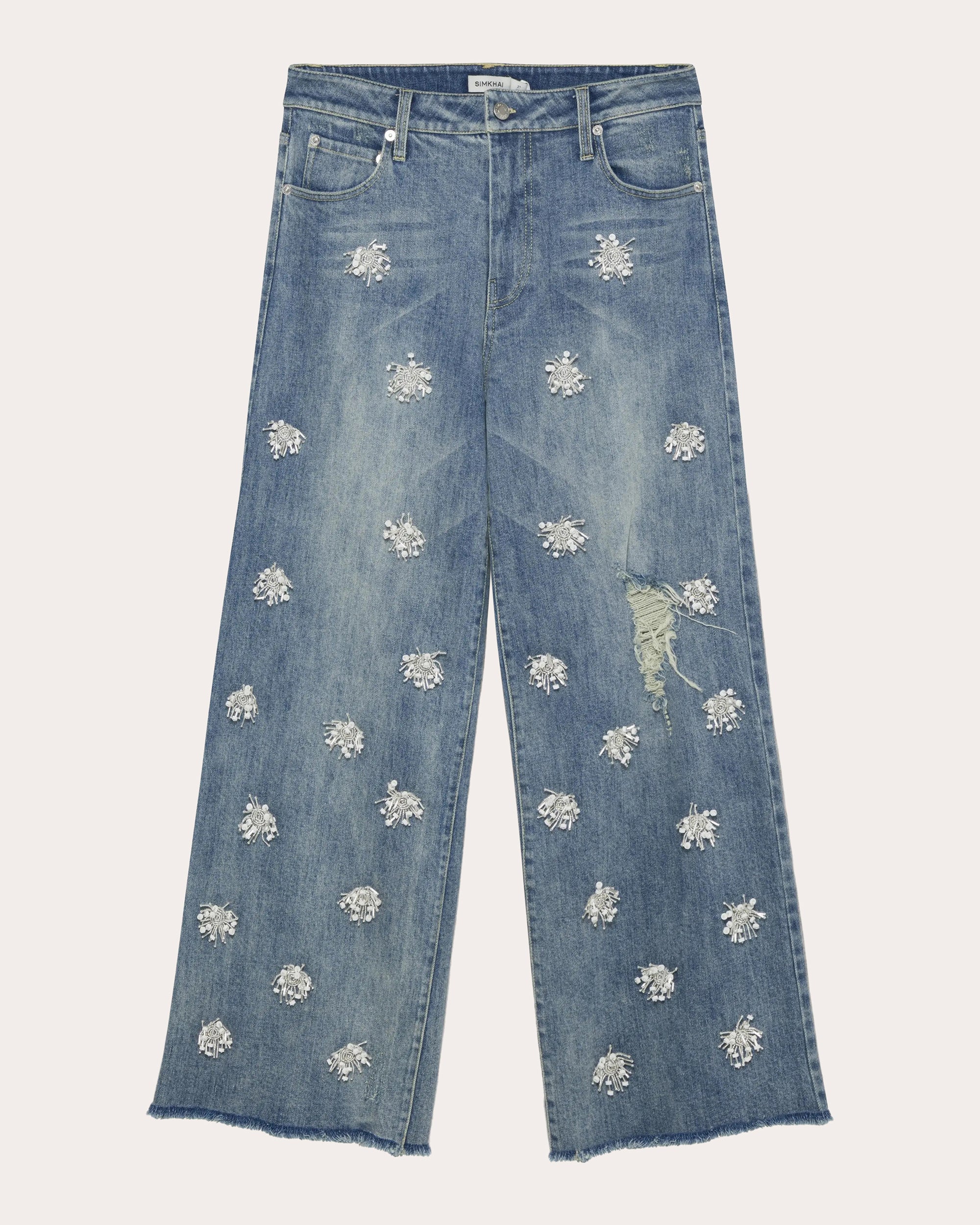 Jude Crystal Cropped Wide-Leg Jeans