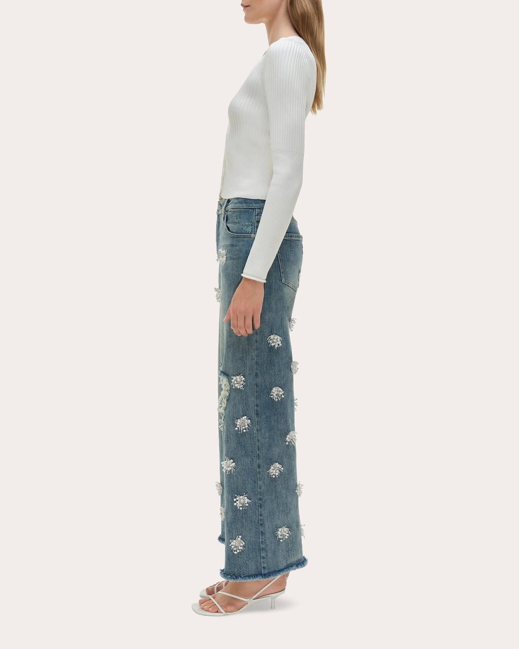 Jude Crystal Cropped Wide-Leg Jeans