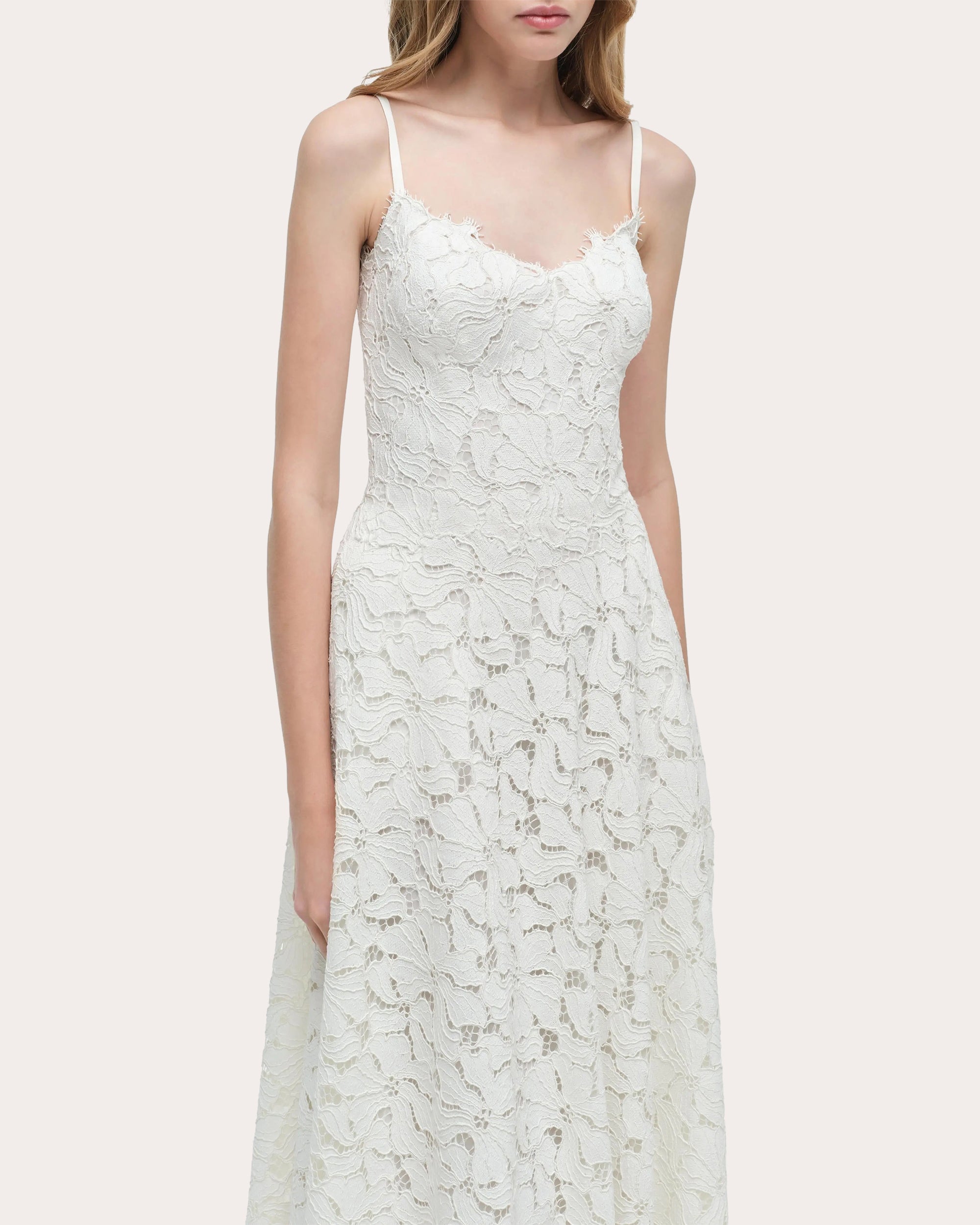 Julia Corded Floral Lace Sweetheart Midi Dress