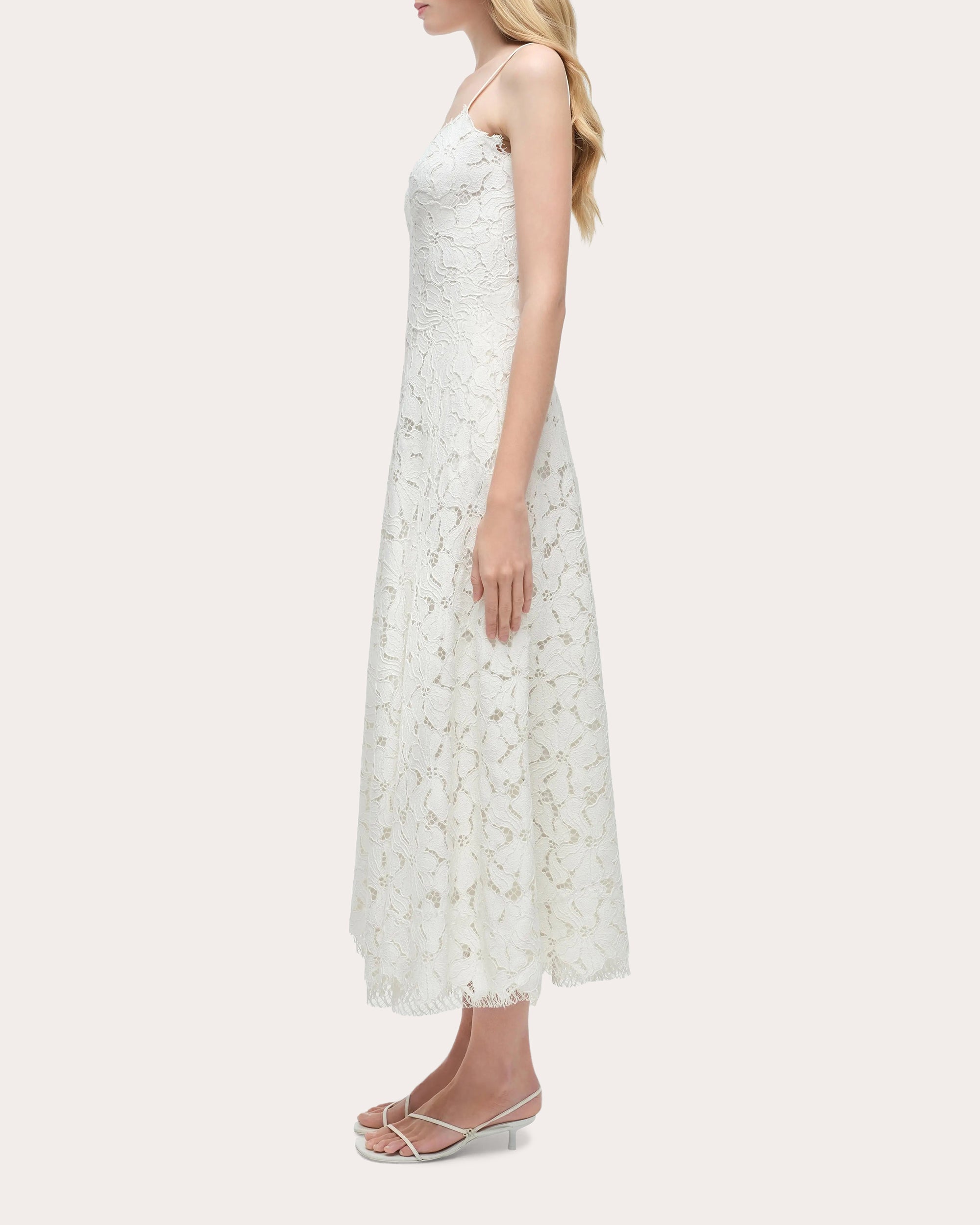 Julia Corded Floral Lace Sweetheart Midi Dress