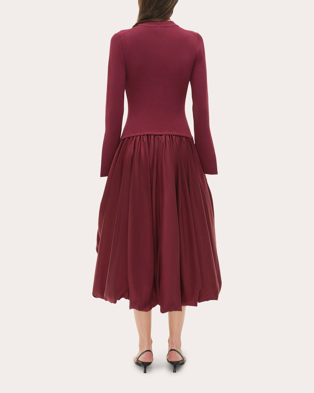 Kenlie Knit Taffeta Combo Gathered Midi Dress