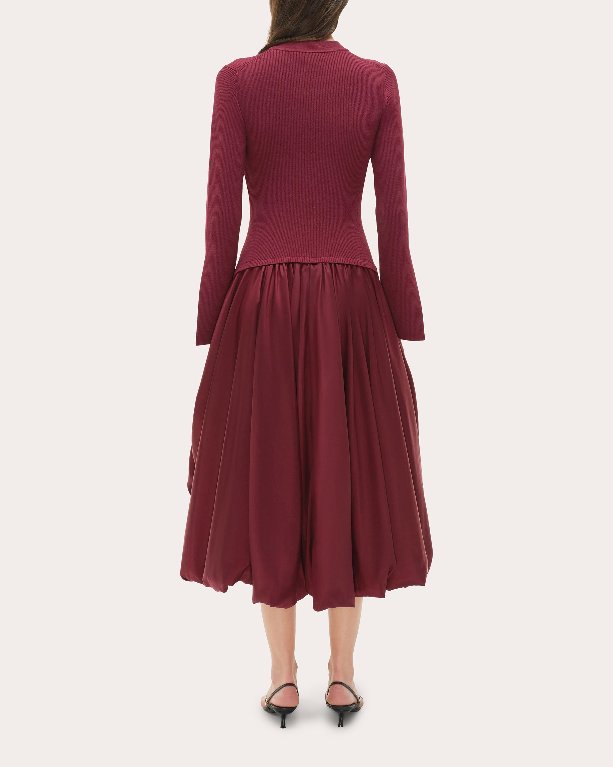 Kenlie Knit Taffeta Combo Gathered Midi Dress