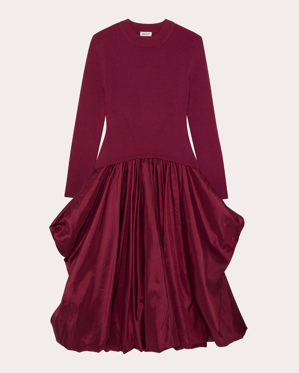 Kenlie Knit Taffeta Combo Gathered Midi Dress