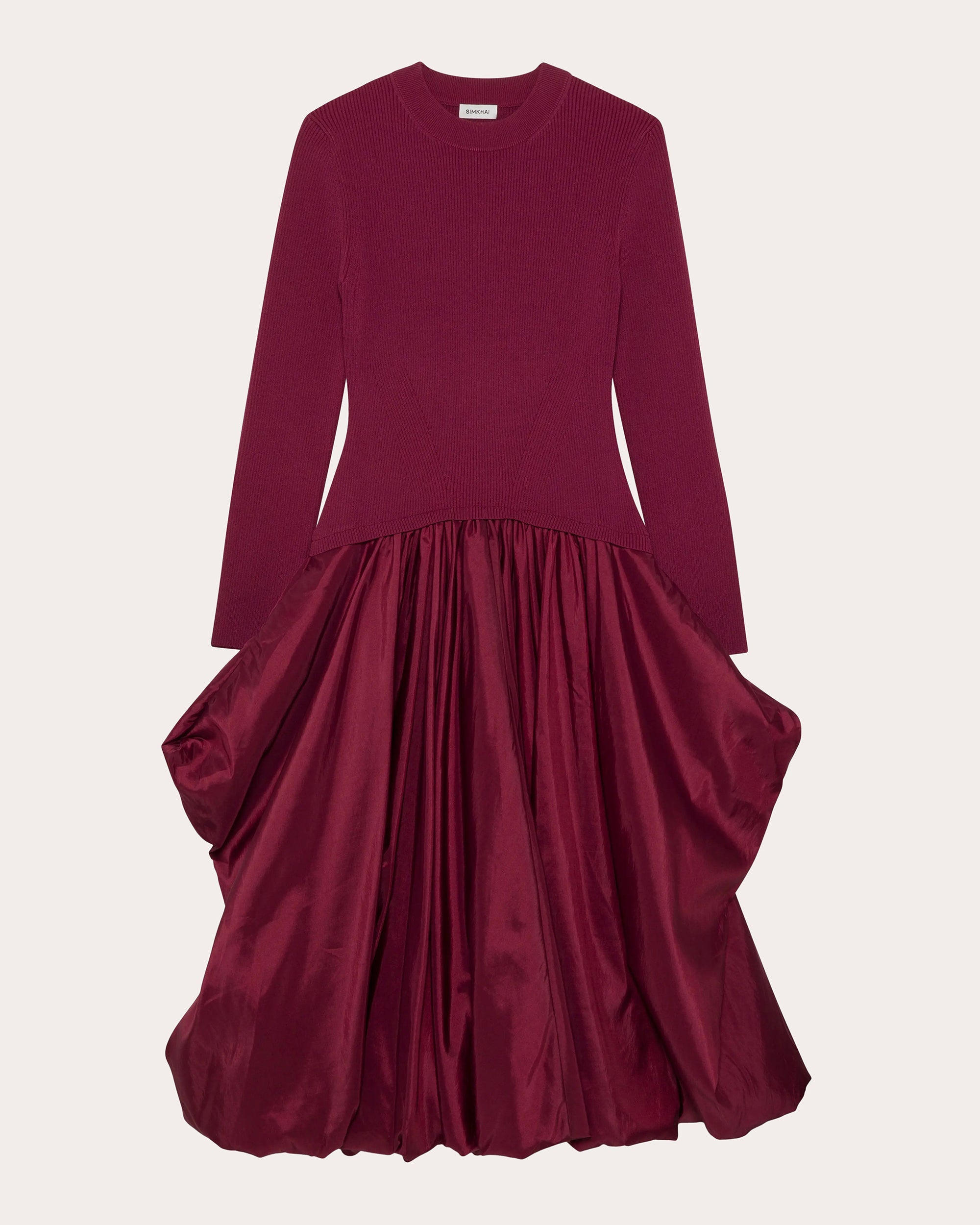 Kenlie Knit Taffeta Combo Gathered Midi Dress