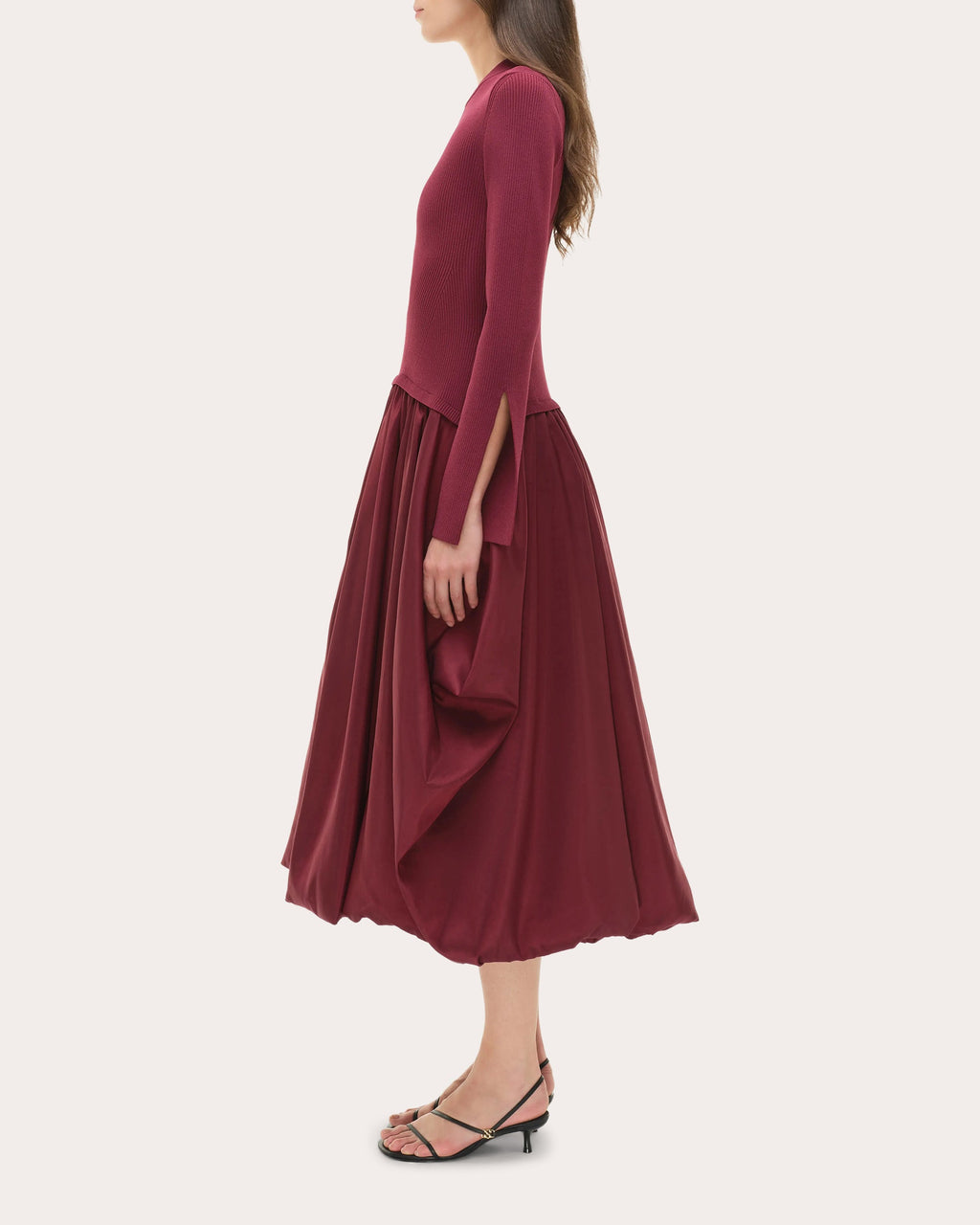 Kenlie Knit Taffeta Combo Gathered Midi Dress