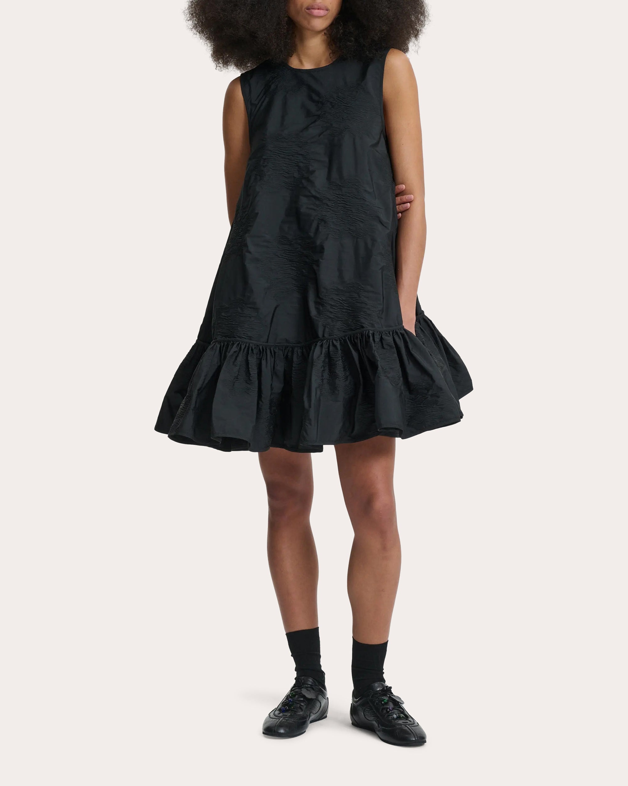 Lala Borus Jacquard Ruffle Shift Dress