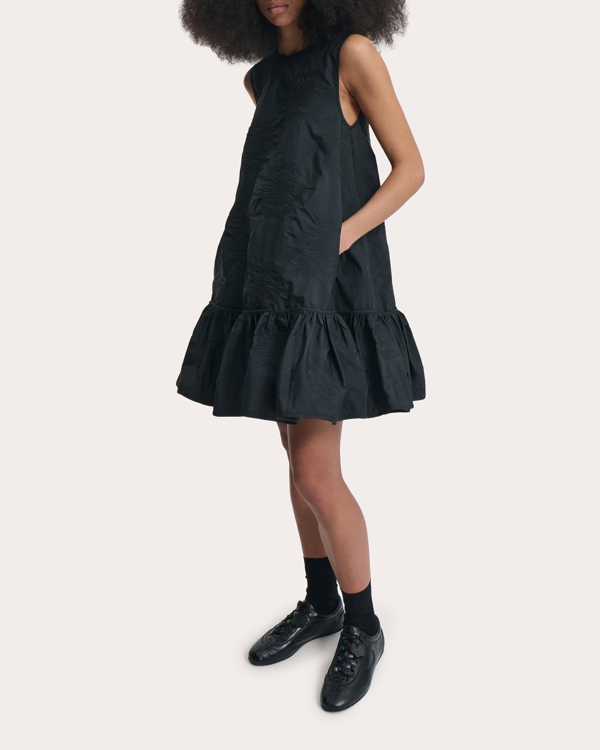 Lala Borus Jacquard Ruffle Shift Dress
