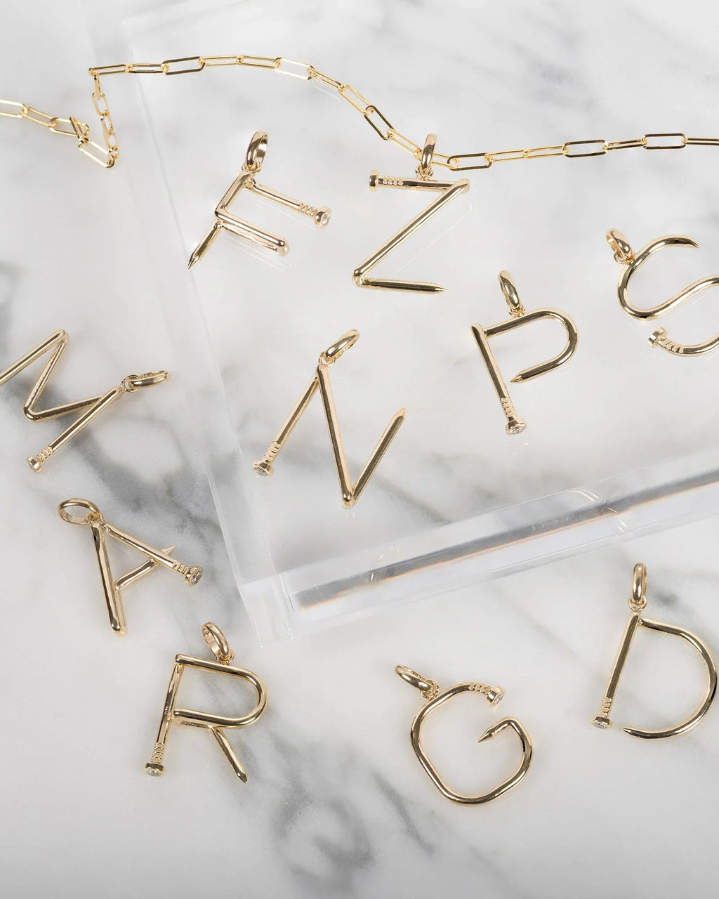 14k Gold Large Nail Initial Pendant Necklace