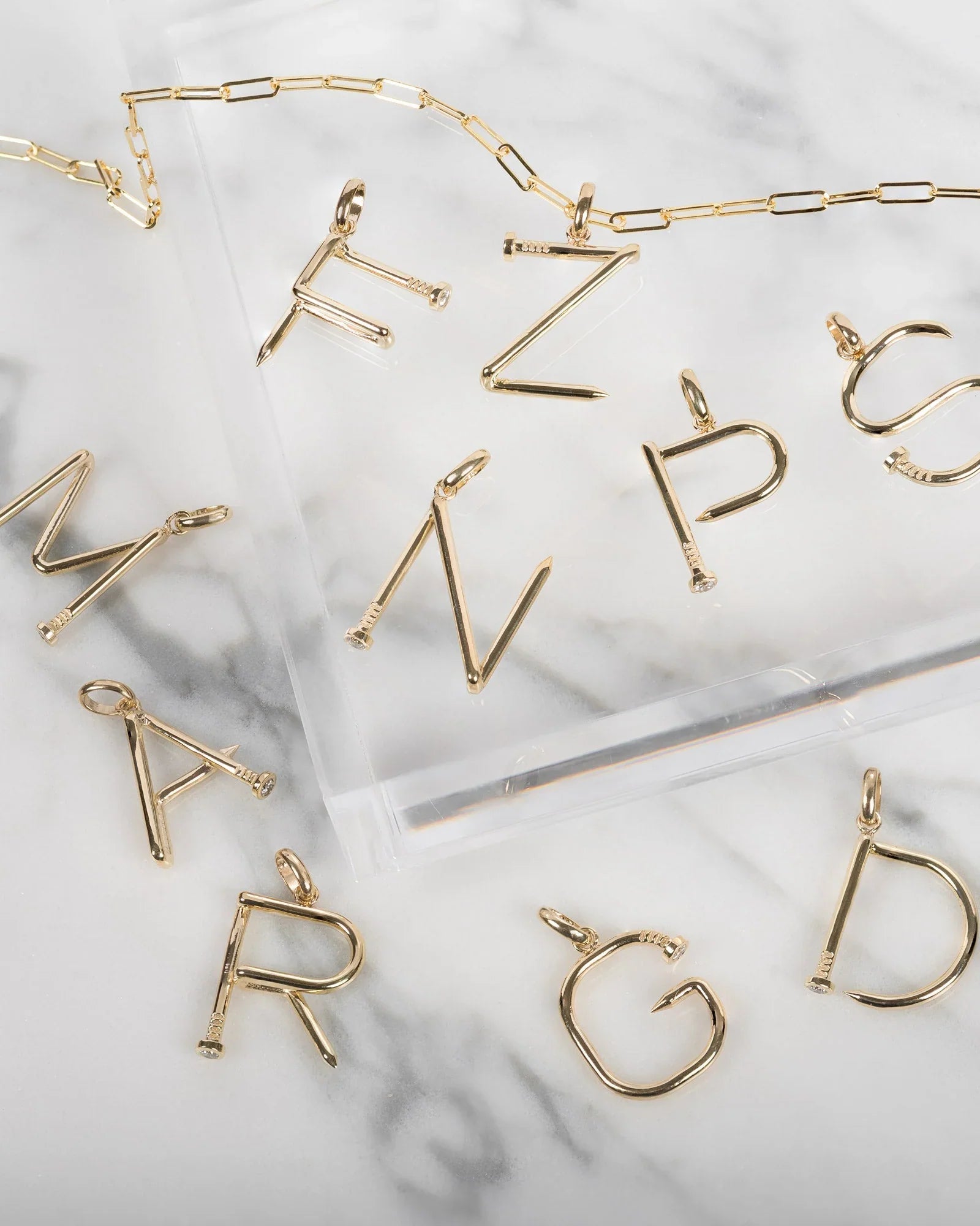 14k Gold Large Nail Initial Pendant Necklace
