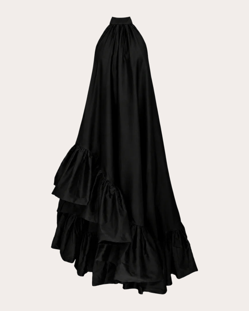 Lucas Taffeta Asymmetric Ruffle Gown