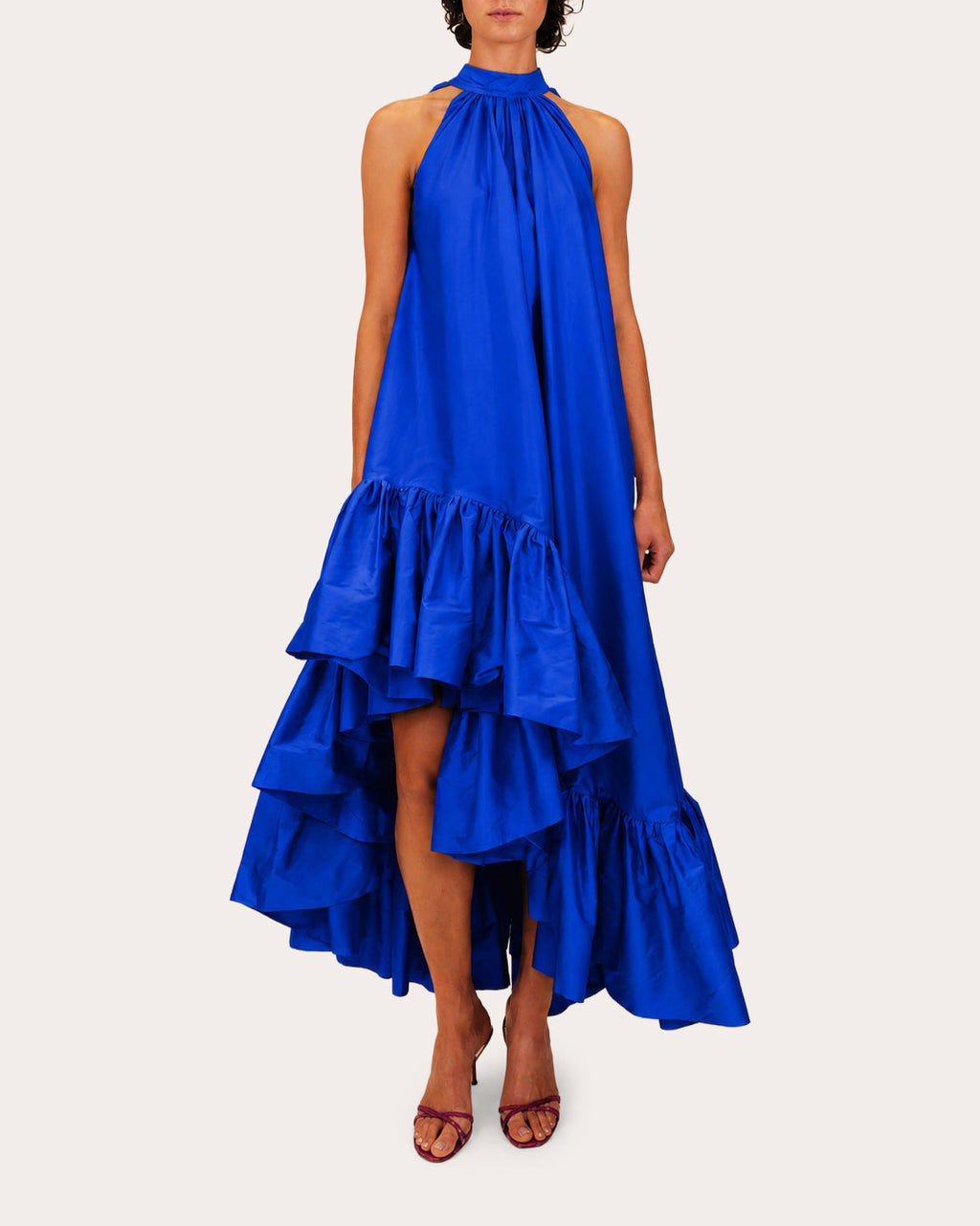 Lucas Taffeta Asymmetric Ruffle Gown
