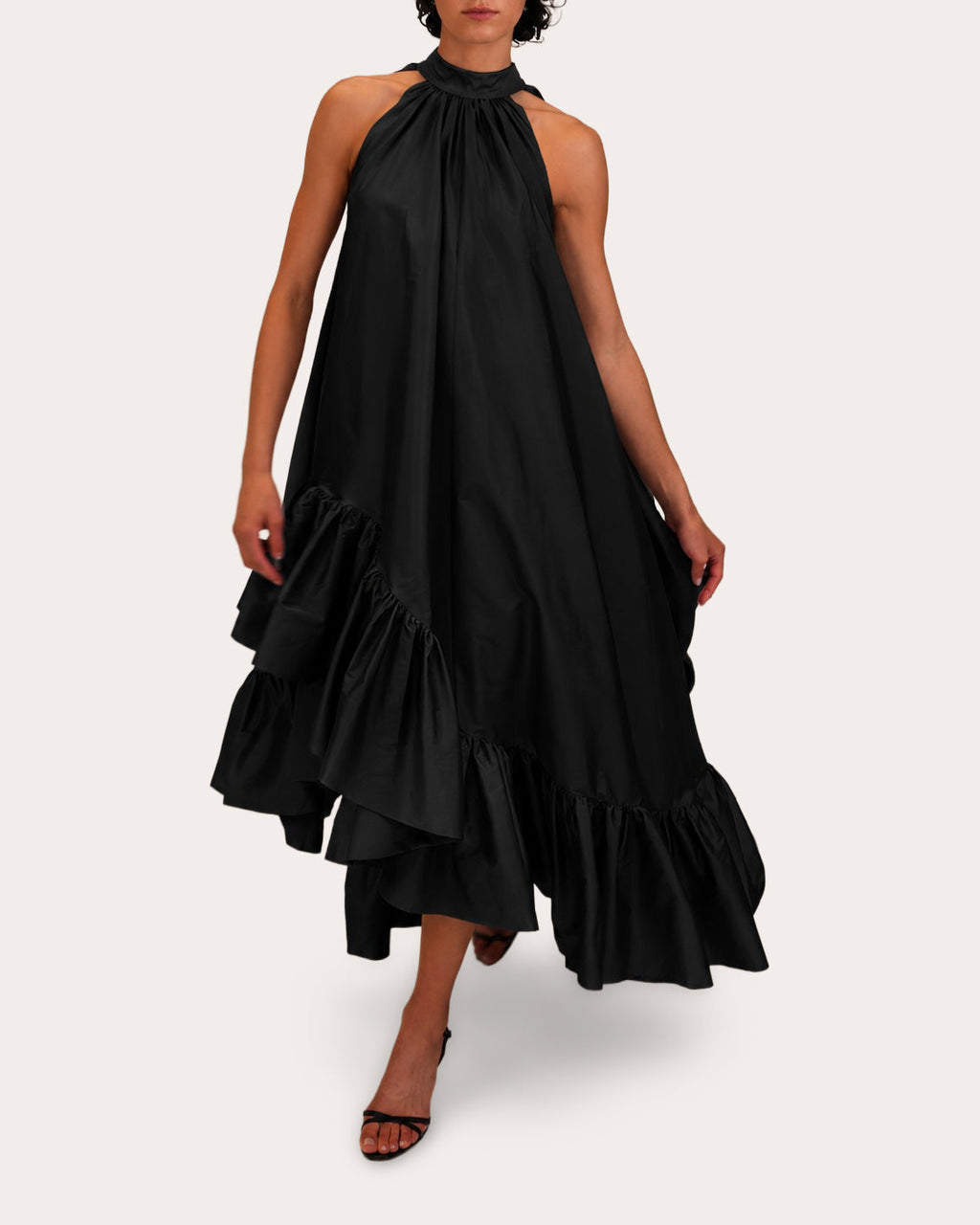 Lucas Taffeta Asymmetric Ruffle Gown