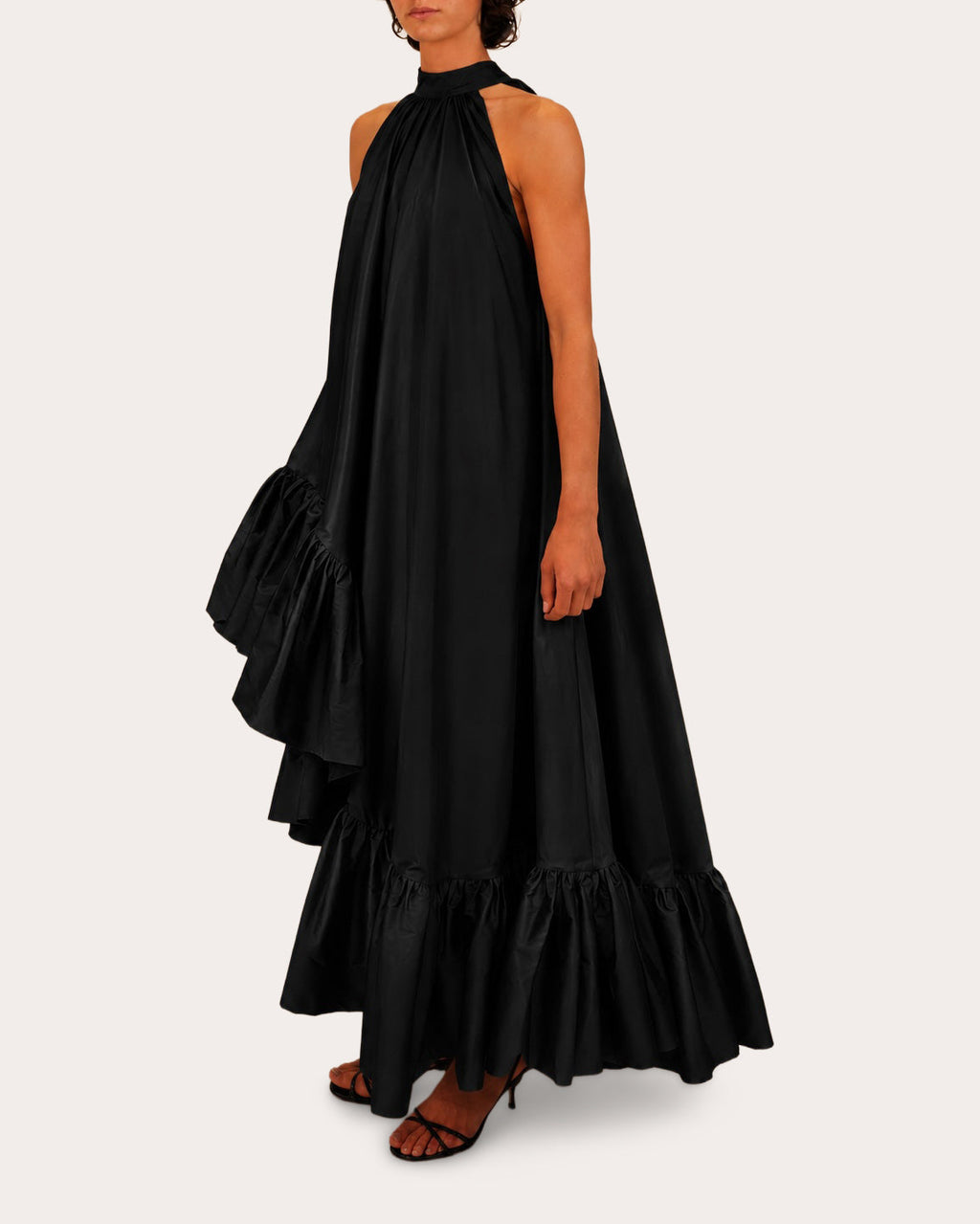 Lucas Taffeta Asymmetric Ruffle Gown