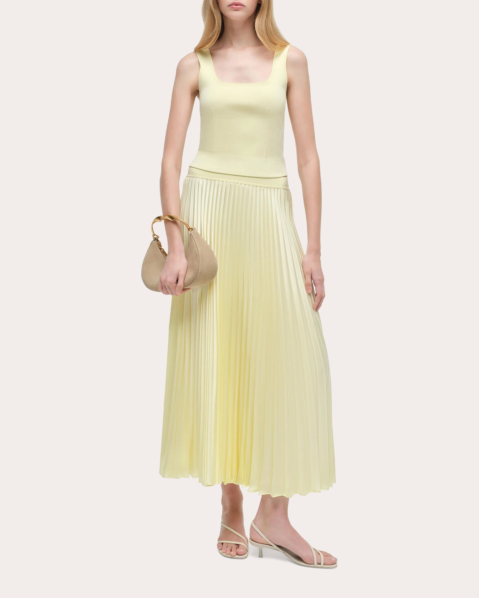 Melanie Satin Pleated Midi Skirt