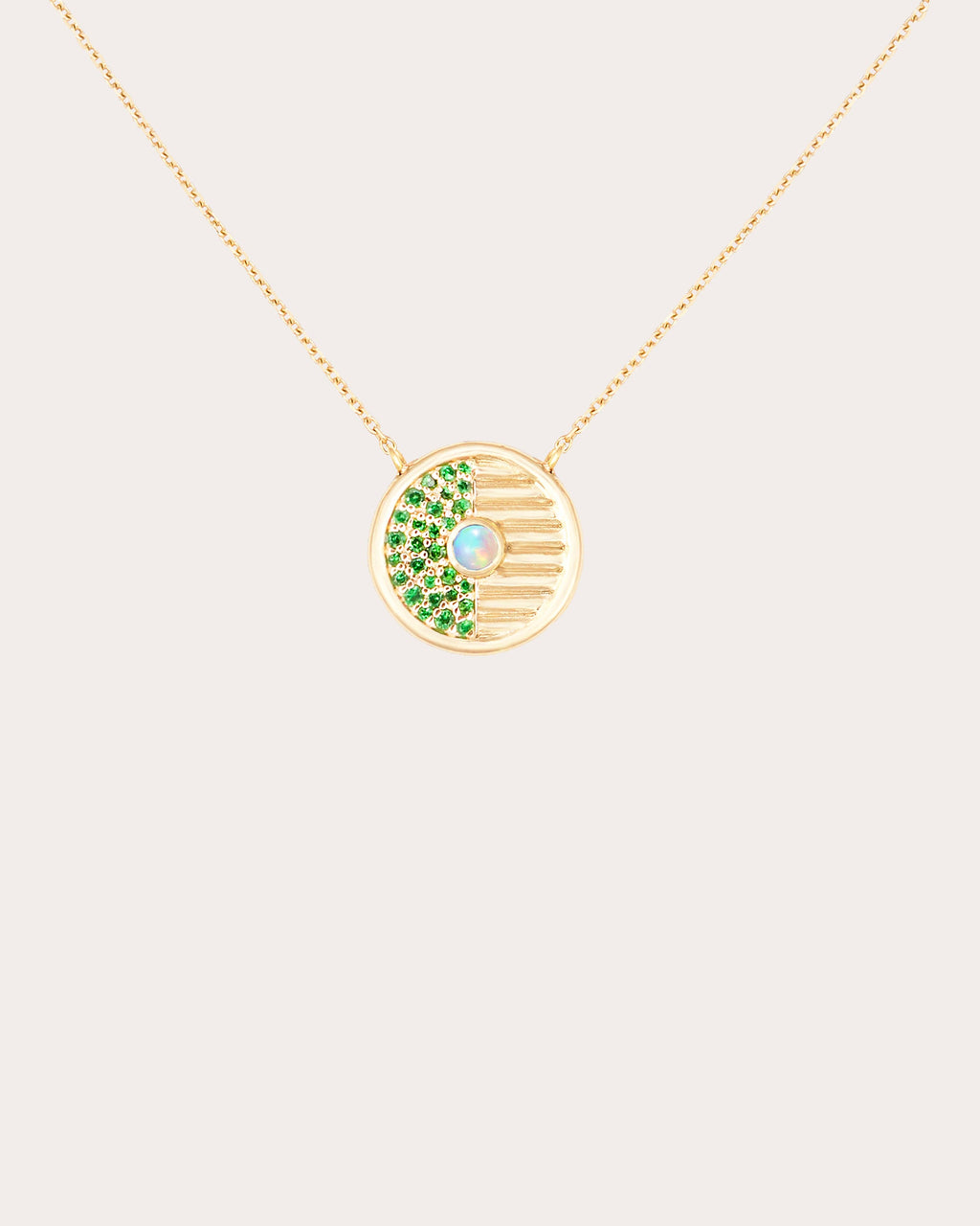 Tsavorite & Opal Small Found Ribbed Pendant Necklace