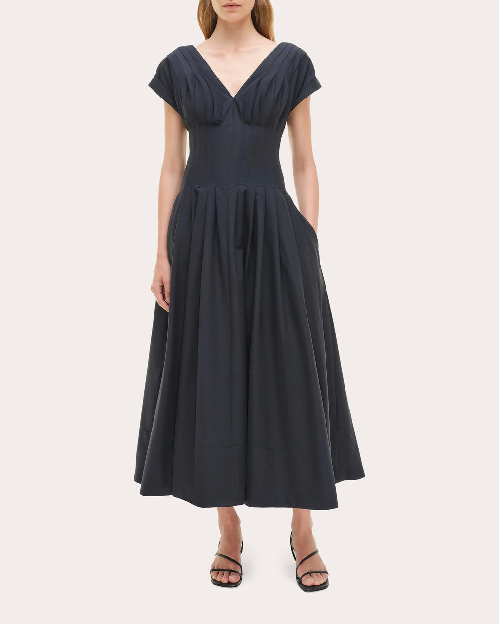 Nina Pleated Faille Midi Dress