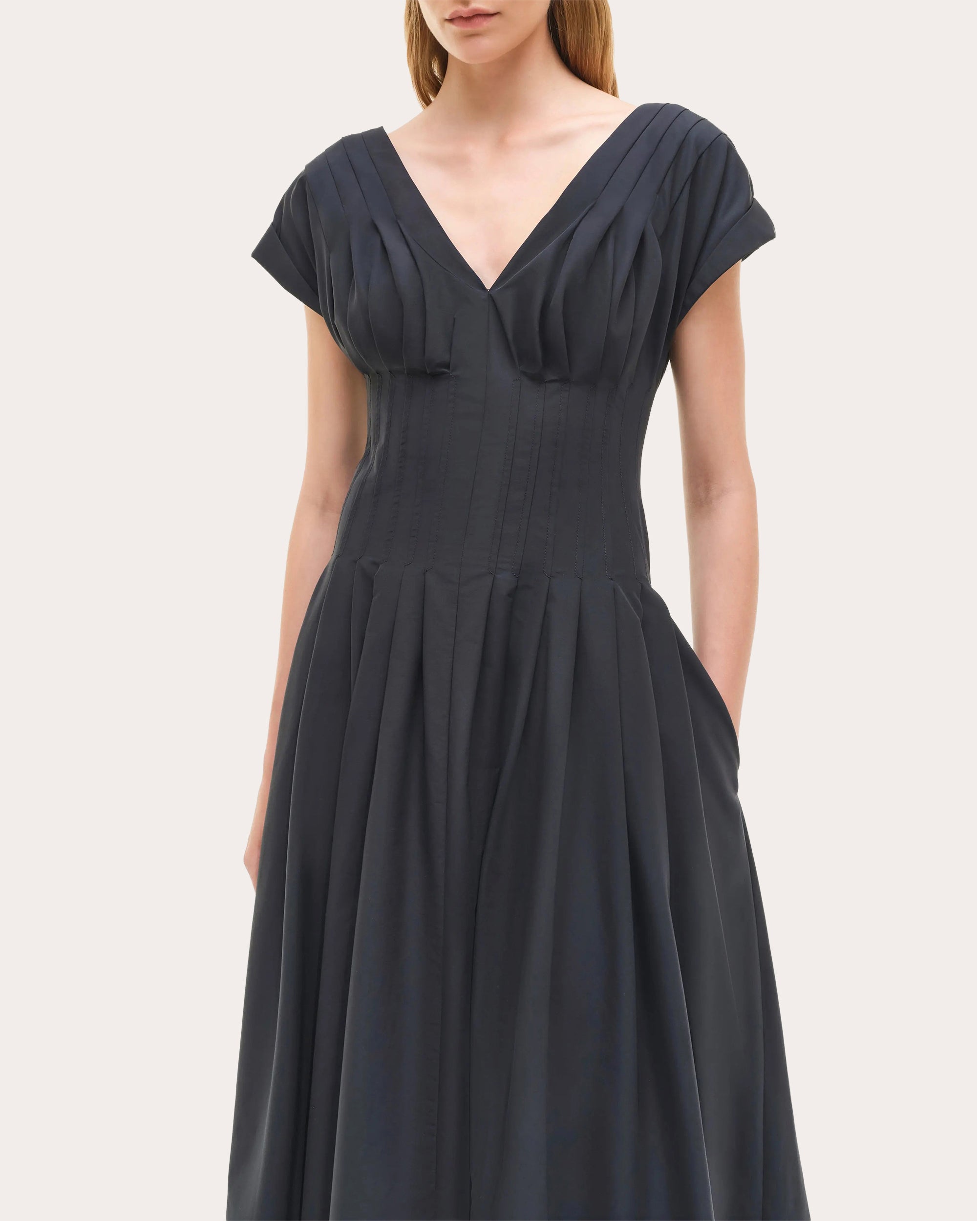 Nina Pleated Faille Midi Dress