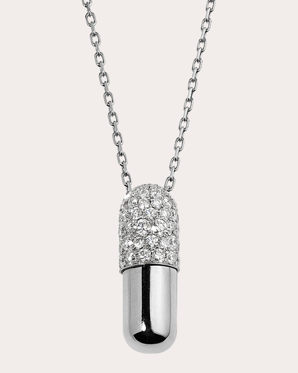 Diamond & 18k White Gold Large Pill Pendant Necklace