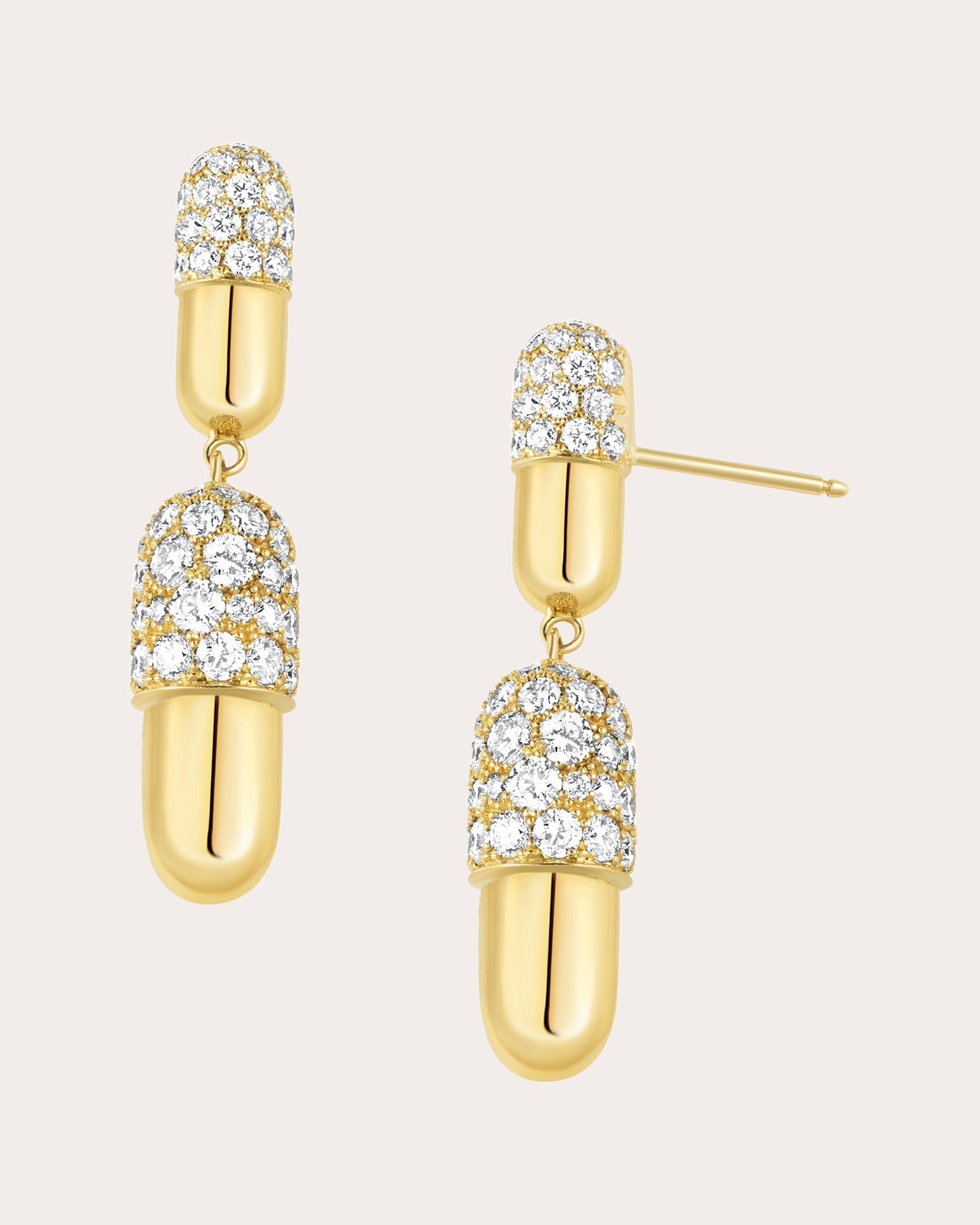 Diamond & 18k Gold Pill Double Drop Earrings