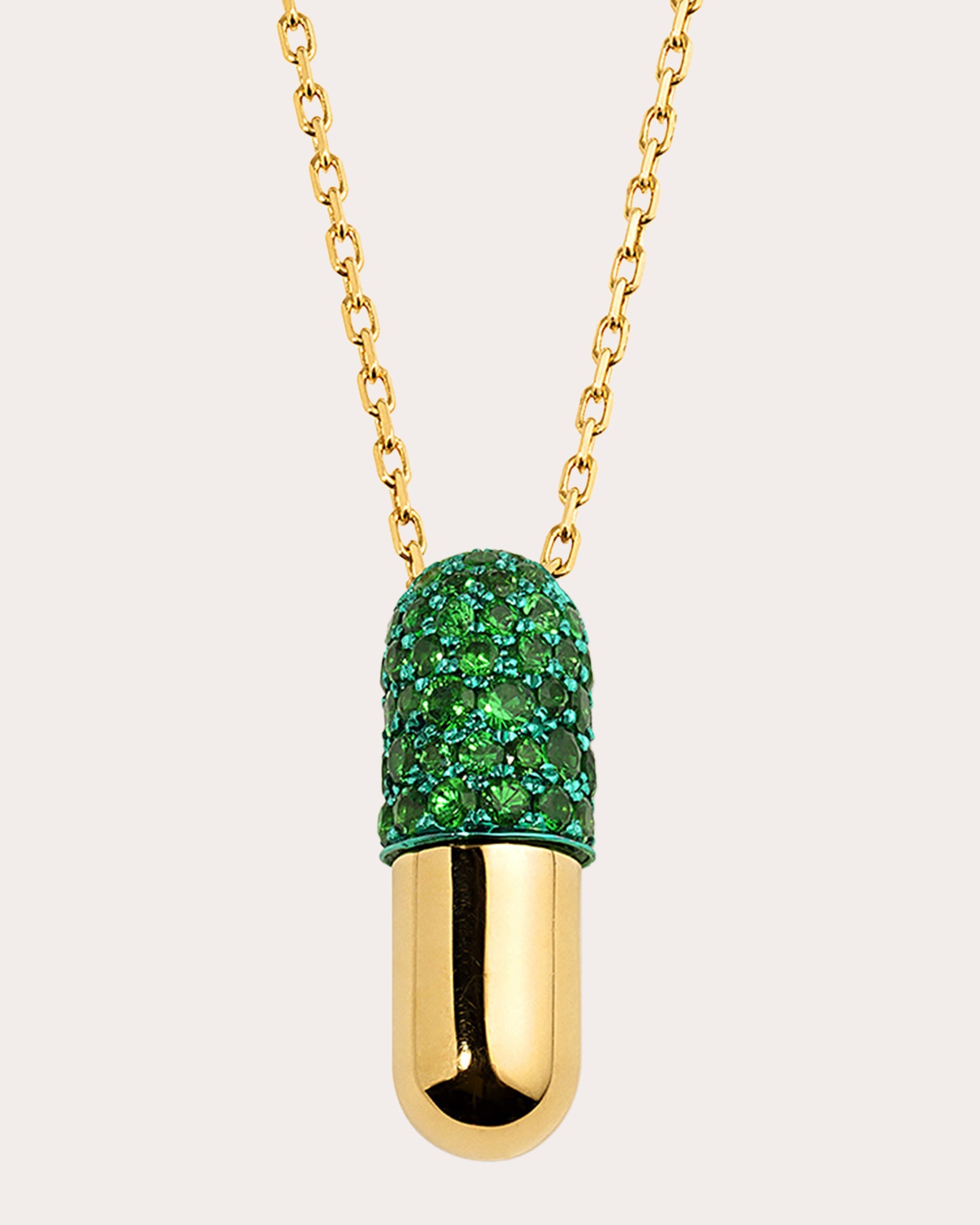 Tsavorite Garnet & 18k Gold Large Pill Pendant Necklace