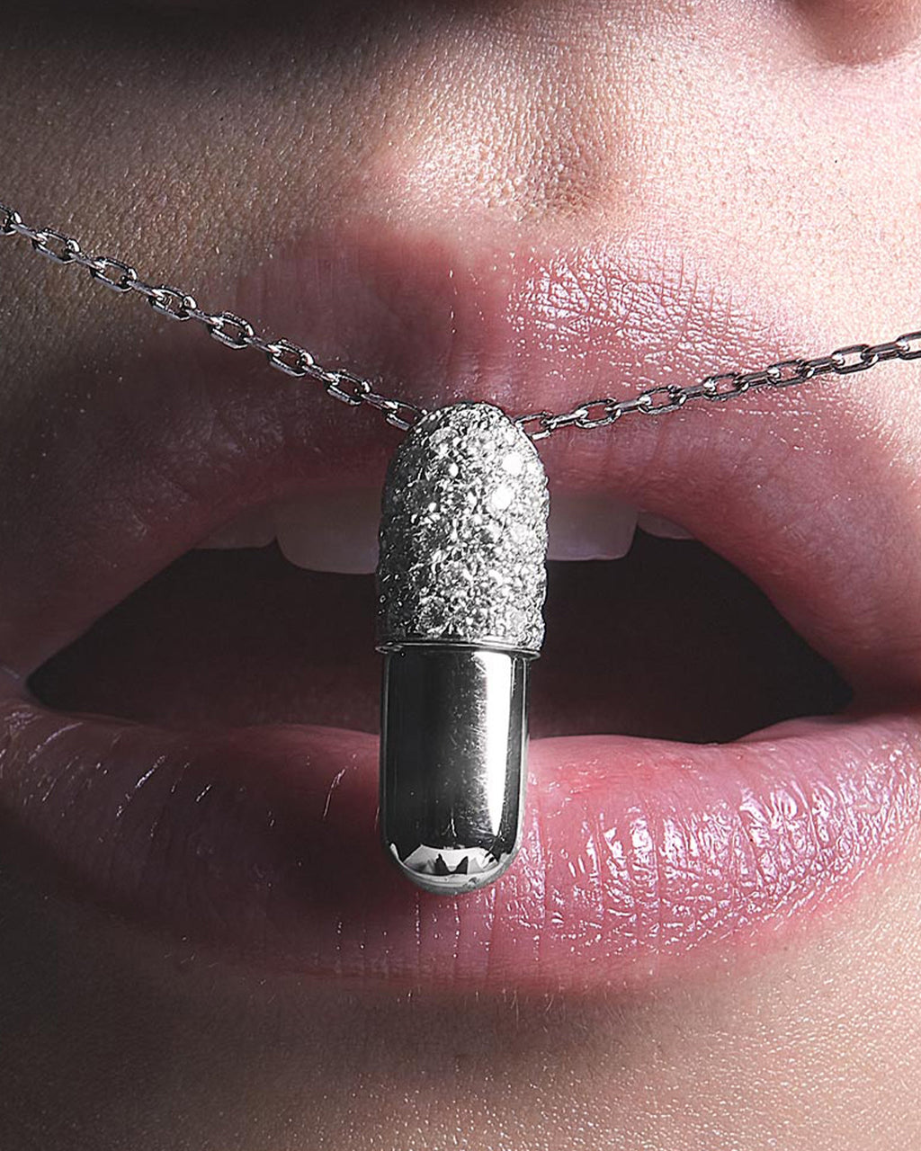Diamond & 18k White Gold Large Pill Pendant Necklace