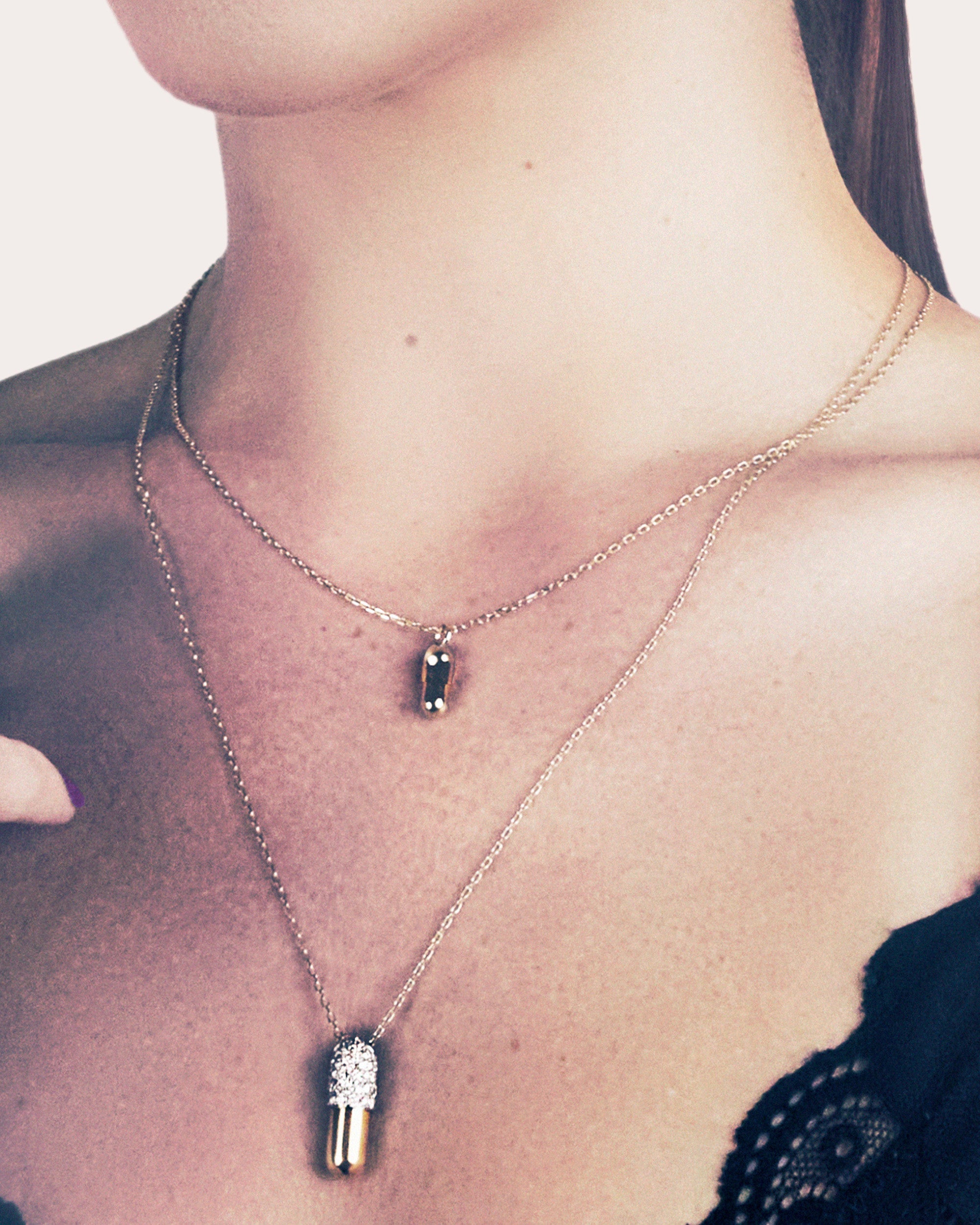 Diamond & 18k Gold Large Pill Pendant Necklace