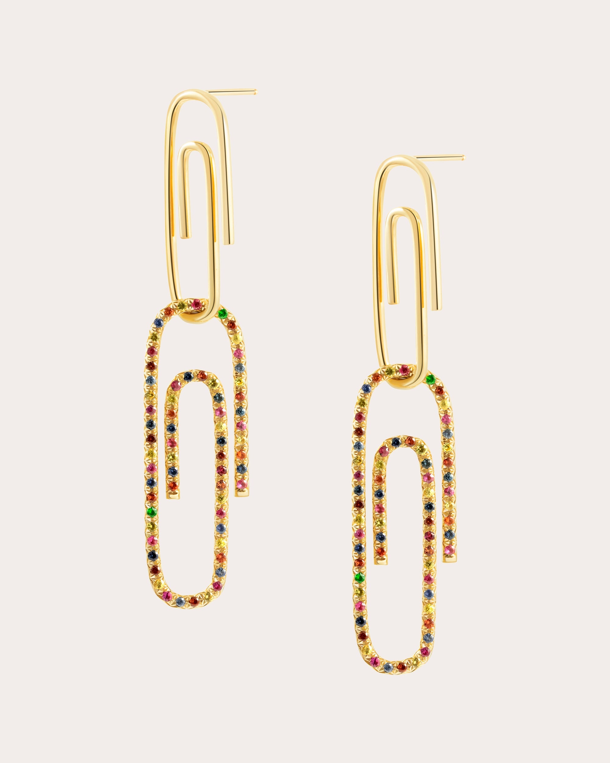 Rainbow Sapphire Playtime Double Paperclip Drop Earrings