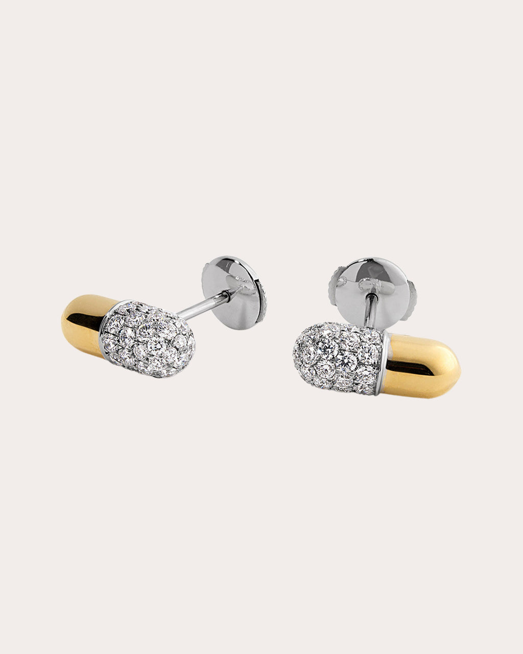 Diamond & 18k Gold Pill Pavé Stud Earrings