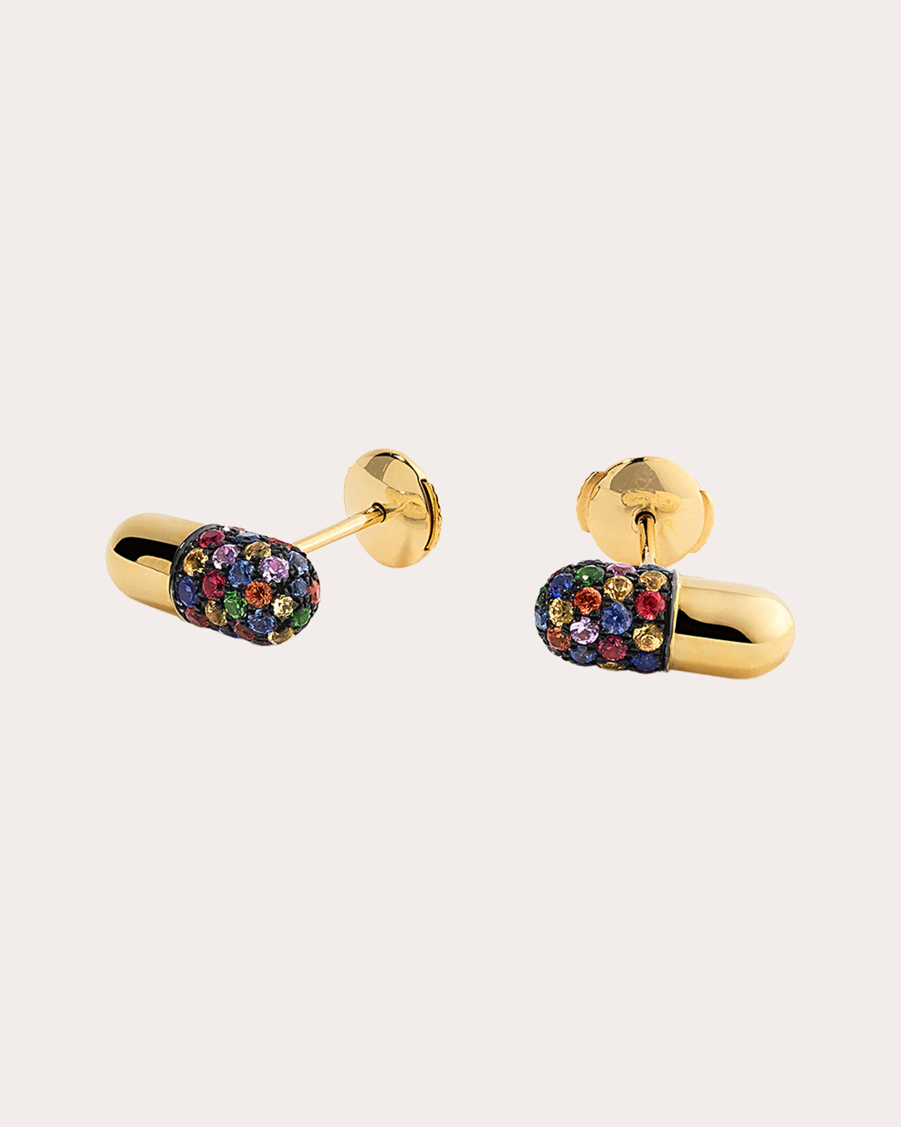 Rainbow Sapphire & 18k Gold Pill Stud Earrings