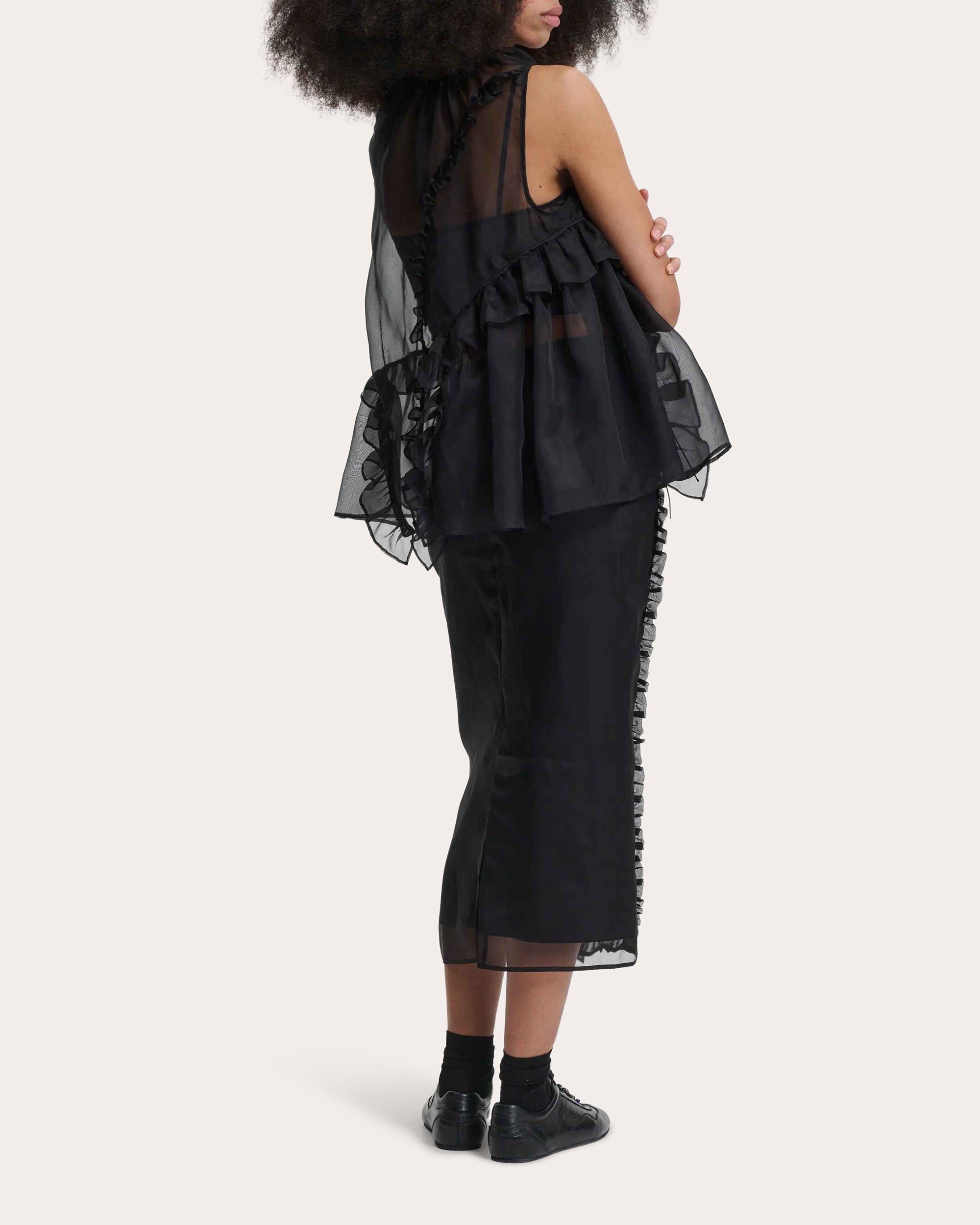 Orsalina Silk Organza Ruffle Sleeveless Top