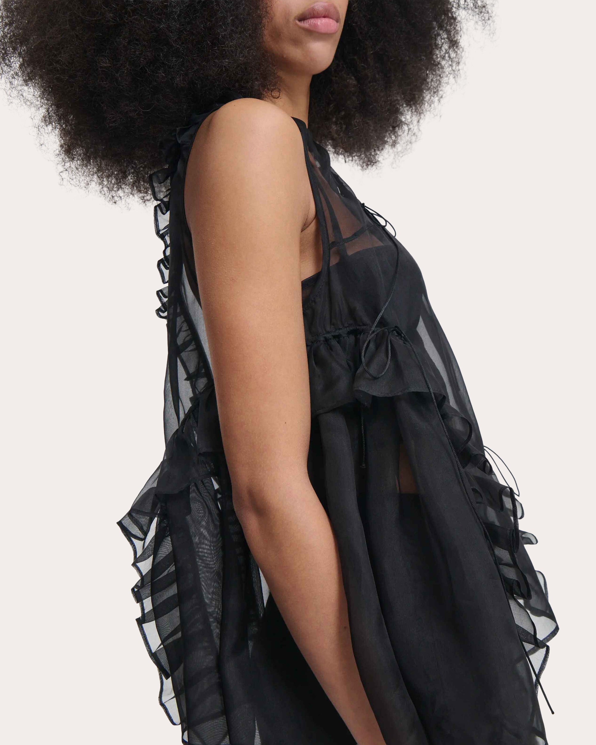 Orsalina Silk Organza Ruffle Sleeveless Top