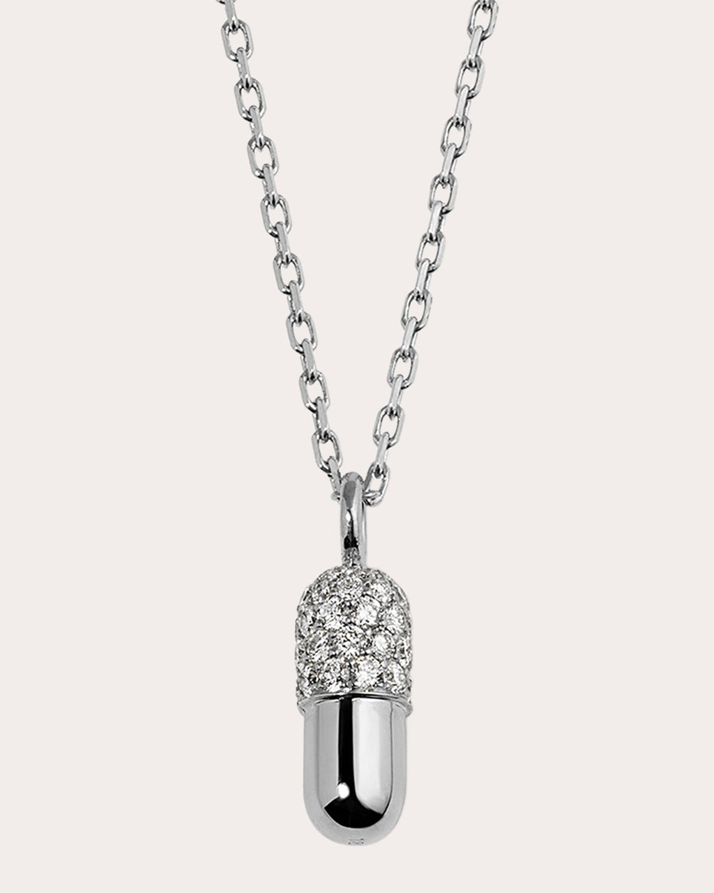 Diamond & 18k White Gold Mini Pill Pendant Necklace