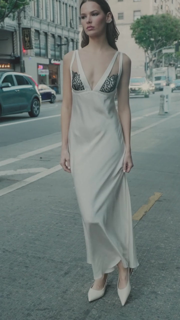 Eva Silk Lace Cutout Slip Maxi Dress