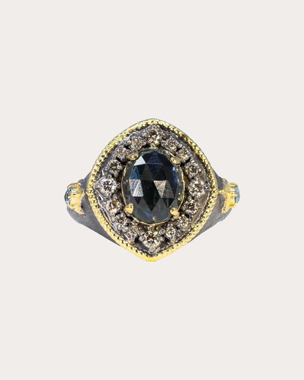 Topaz & Diamond Blackened Two-Tone Signet Ring
