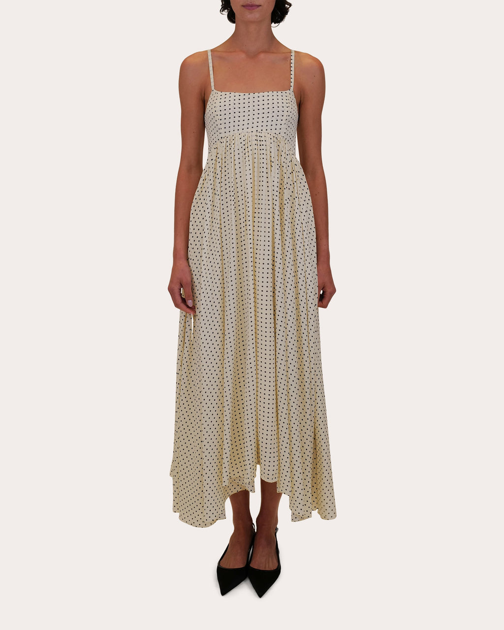 Rachel Polka Dot Silk Empire Midi Dress
