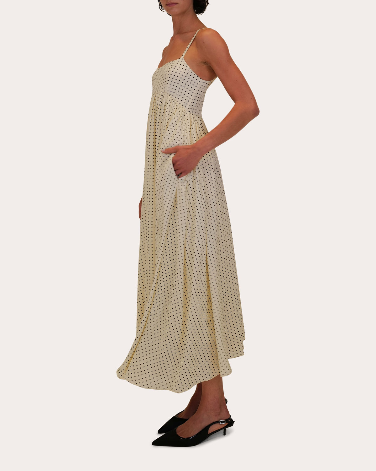 Rachel Polka Dot Silk Empire Midi Dress