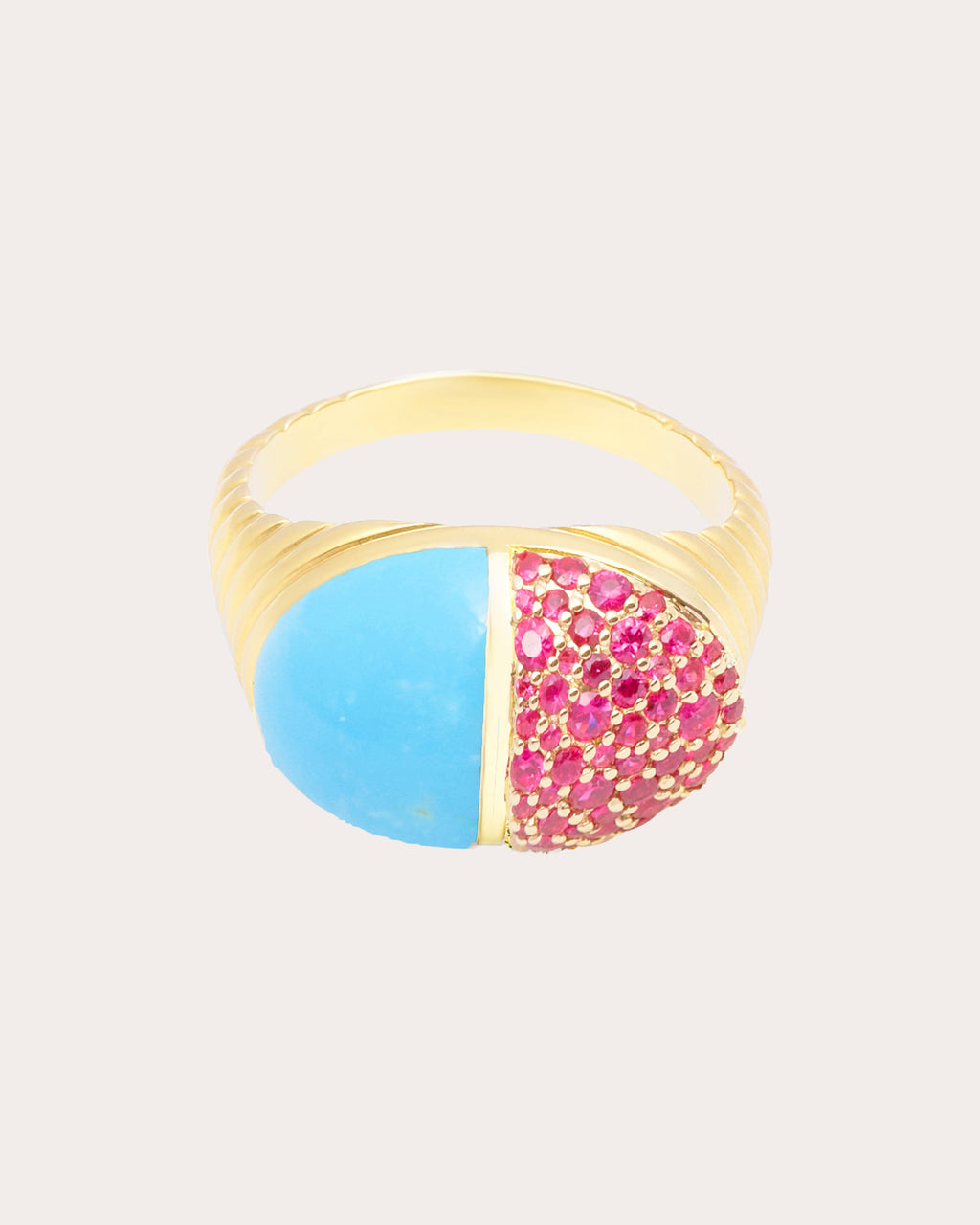 Pink Sapphire & Turquoise 14k Gold Found Cap Ring