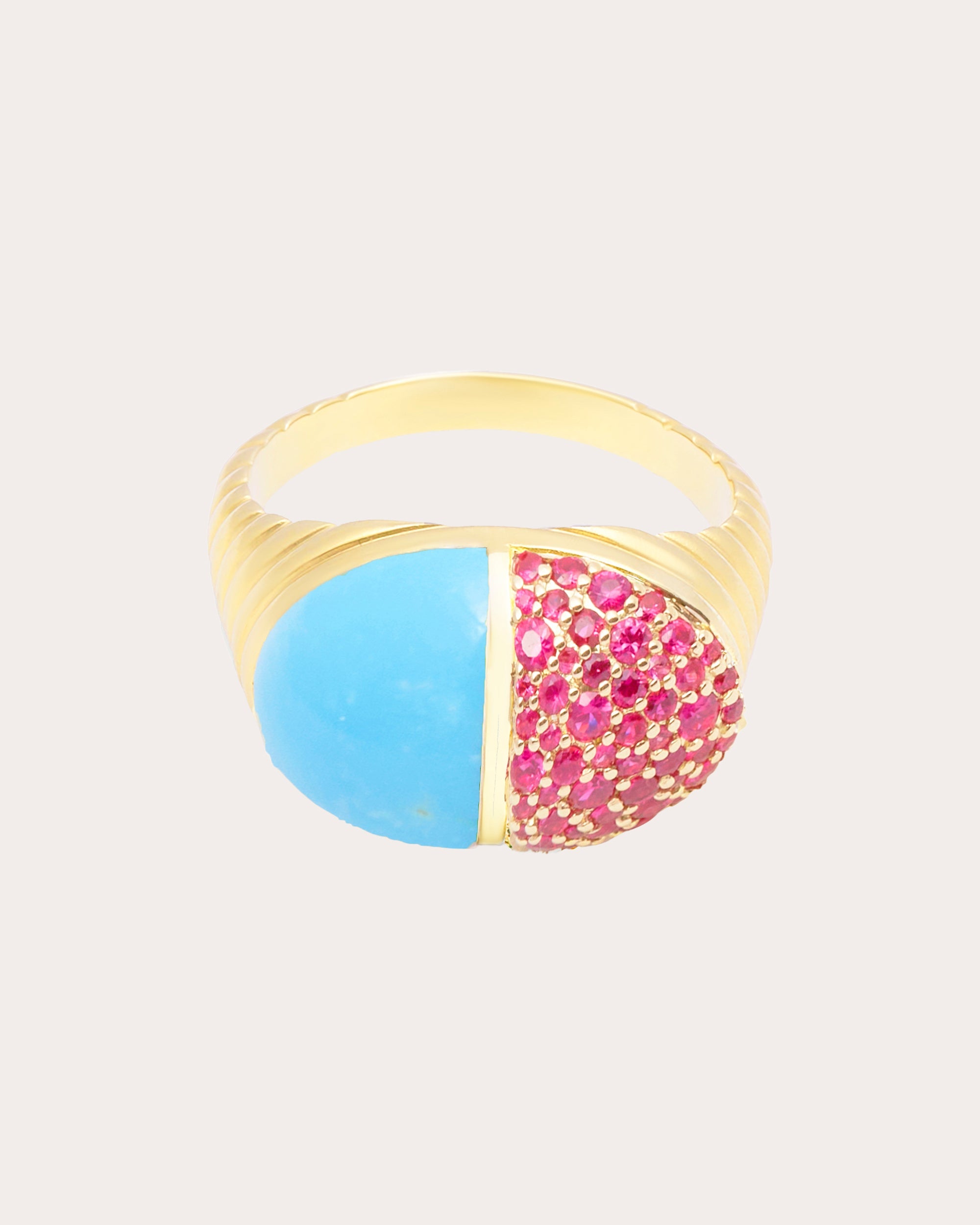 Pink Sapphire & Turquoise 14k Gold Found Cap Ring