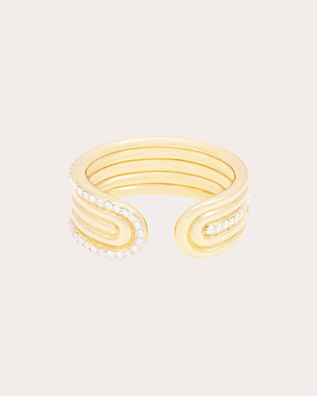 Diamond & 14k Gold Found Ribbed Open Ring