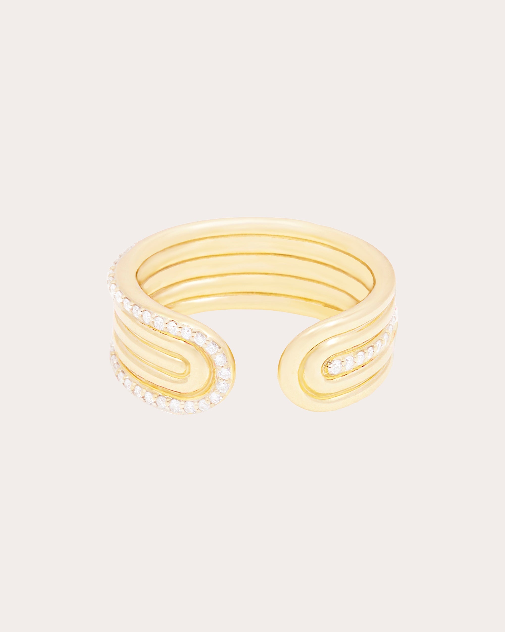 Diamond & 14k Gold Found Ribbed Open Ring