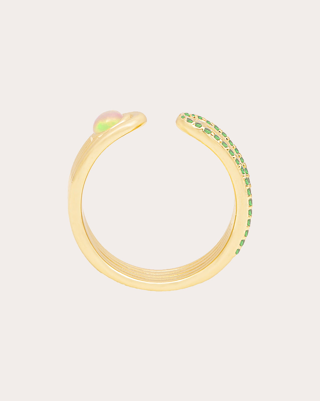 Tsavorite & Opal Found Ribbed Open Ring