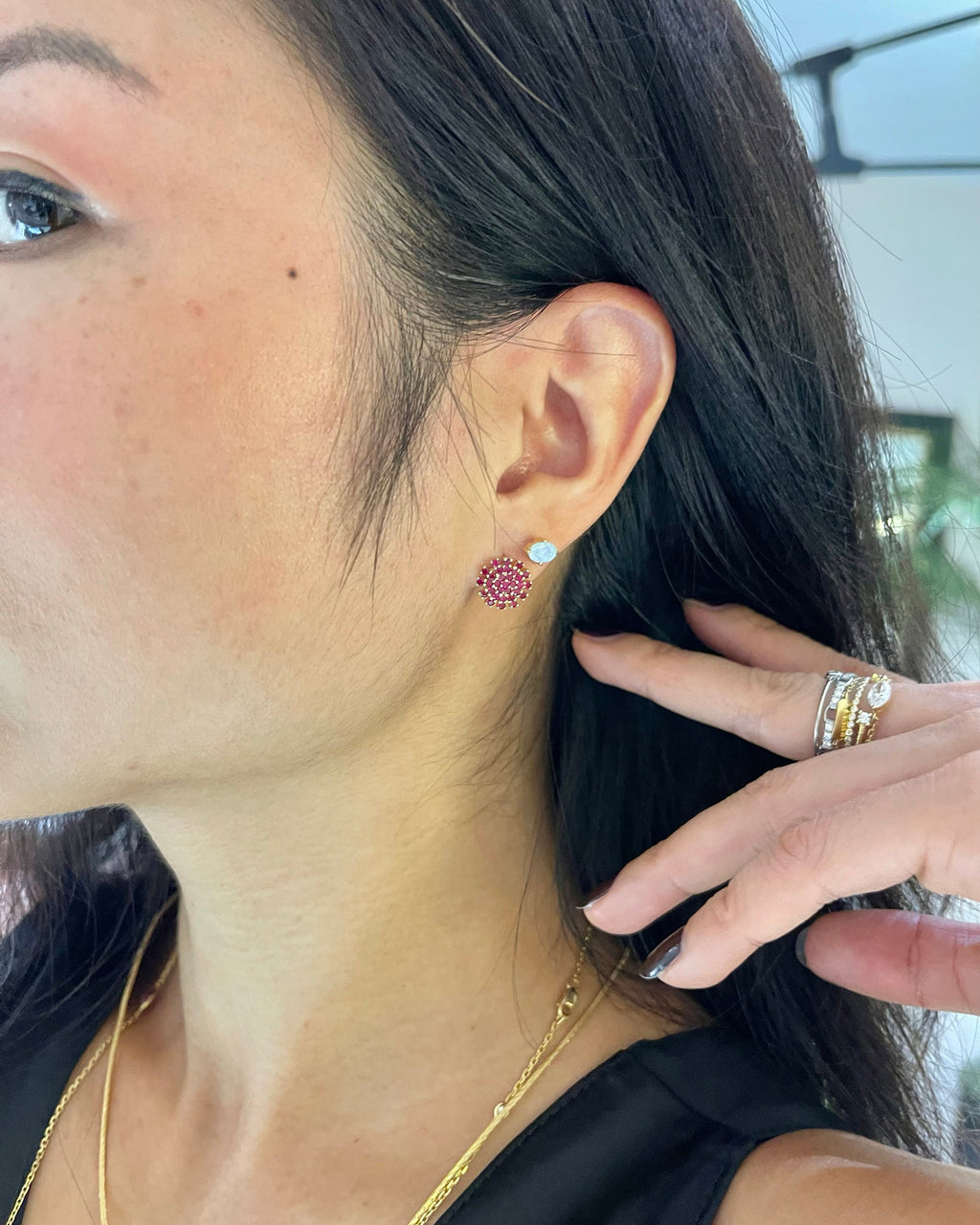 Ruby Flower Stud Earrings