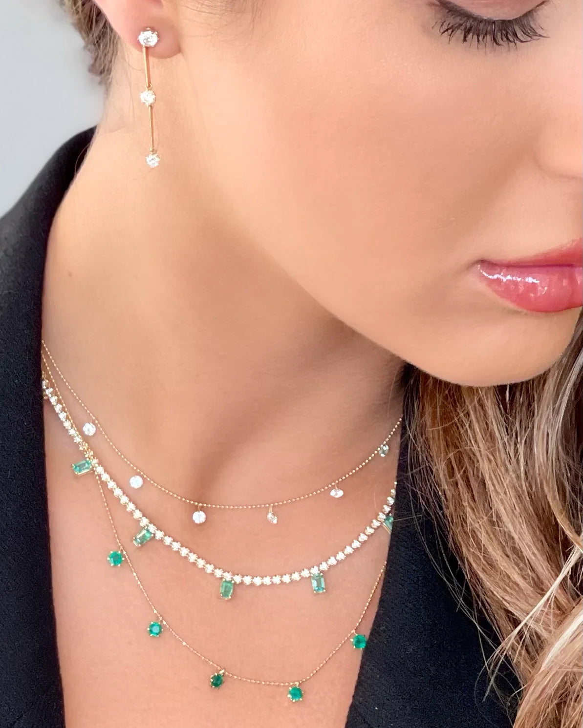 Emerald & 18k Gold Floating Station Necklace