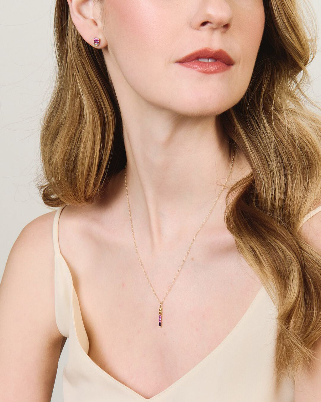 Amethyst & Pink Sapphire Cosmos Arc Stud Earrings