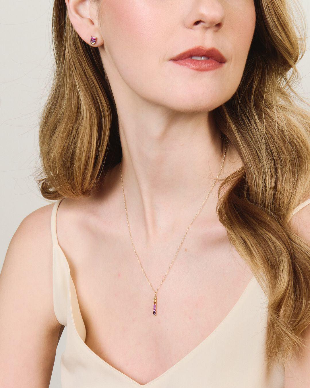 Amethyst & Pink Sapphire Cosmos Arc Stud Earrings