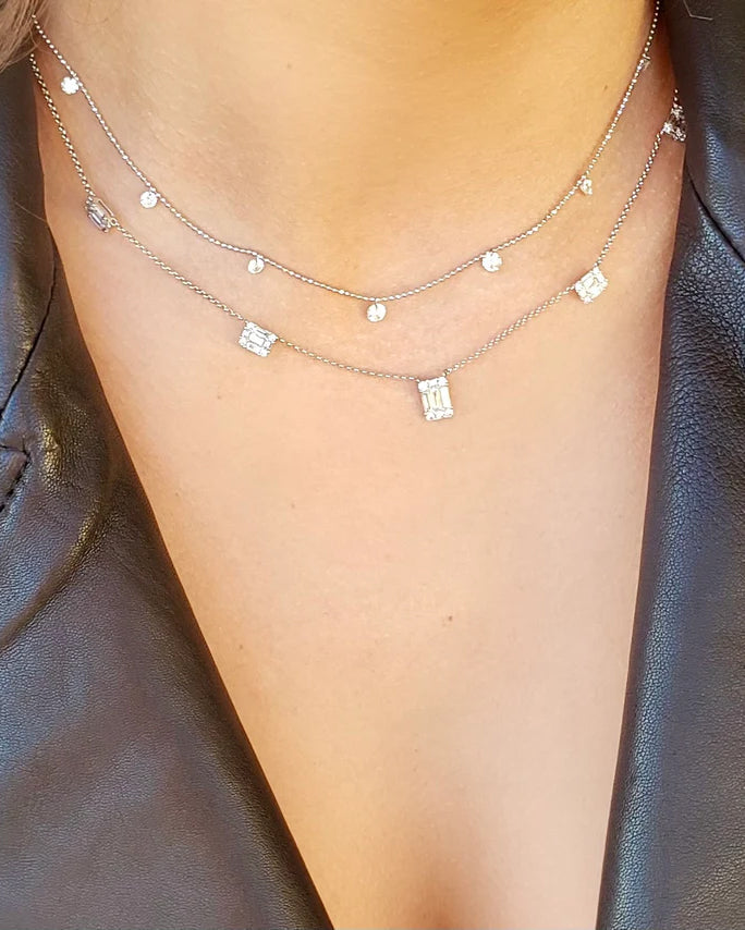 Diamond & 18k White Gold Small Floating Station Necklace